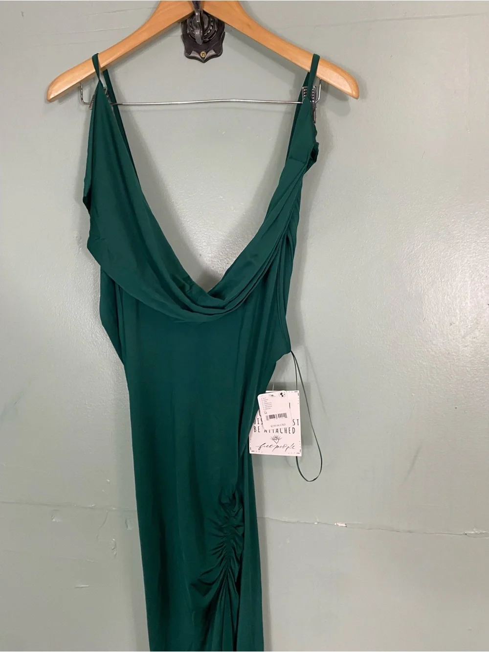 Free People‎ Roxanne Dress Stretchy Slouchy Lagenlook Emerald Green Medium